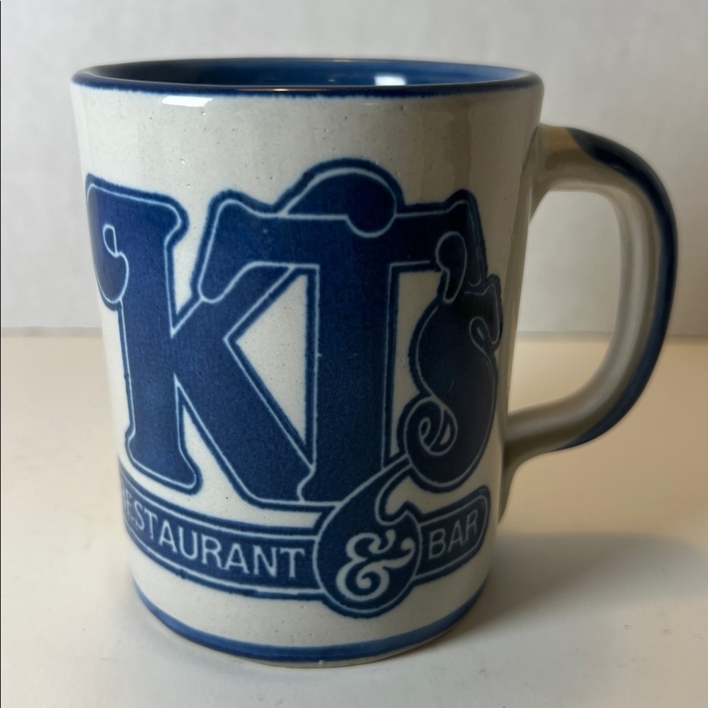 Louisville Stoneware KT’s Restaurant & Bar Blue & White Mug